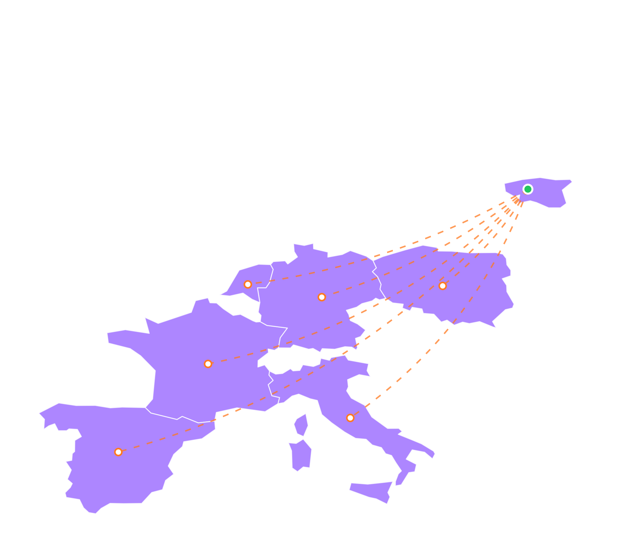 Real map of Europe with Express24 logistics network